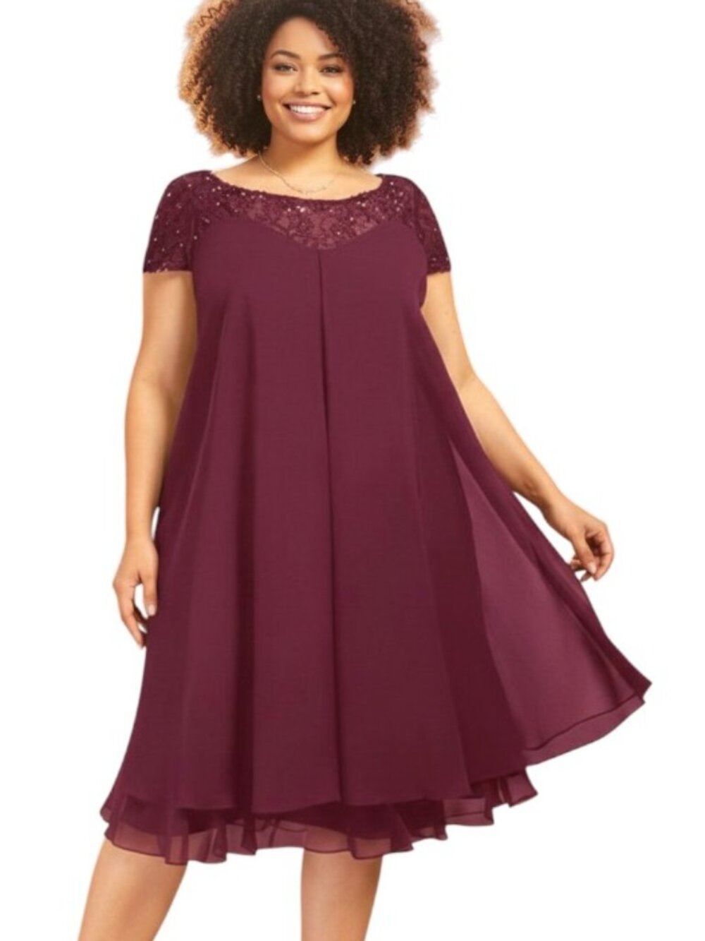 NWT JJ's House Grape Chiffon‎ Sequins Lace Dress- Size 14